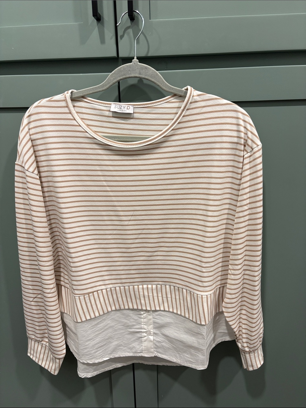 SUZY D Striped Beige & White Layered Top